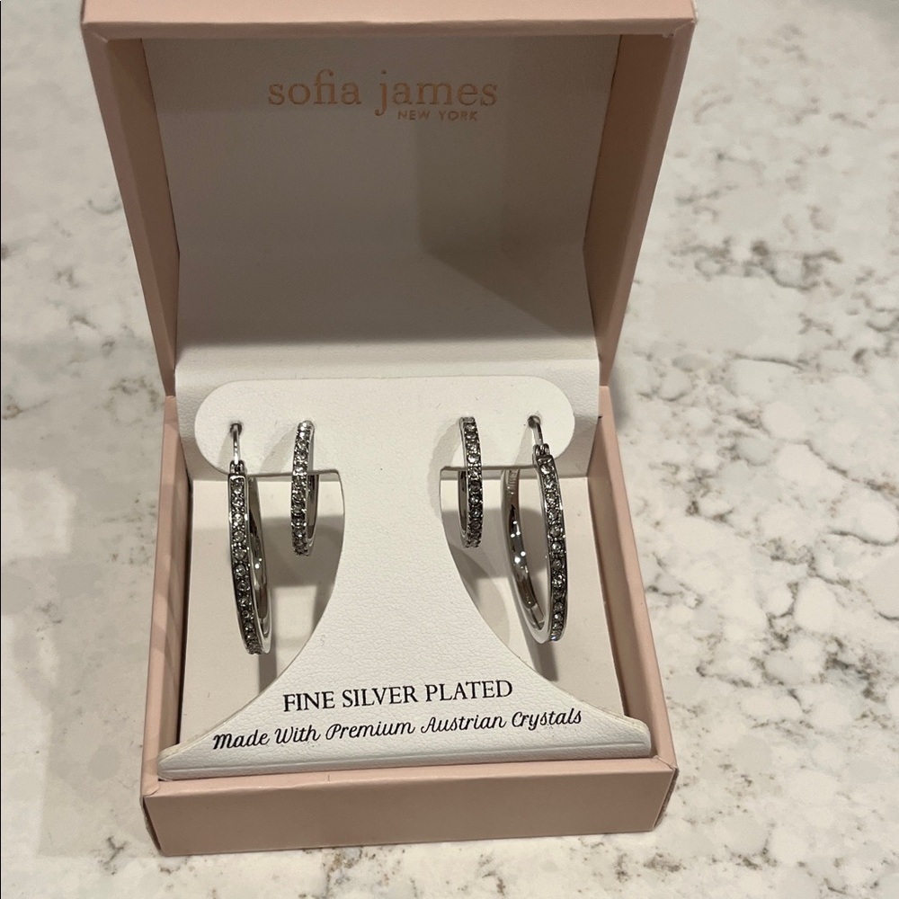 💥Silver Plated Crystal Hoop Earrings Set💥